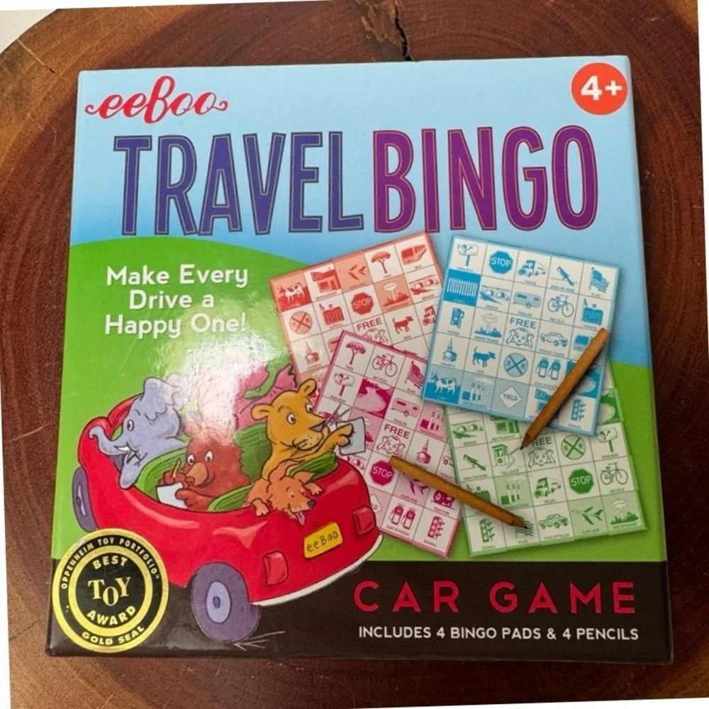 eeBoo‎ Travel Bingo Car Game for Kids 4+ Road Trip Activity 4 Pads & Pencils